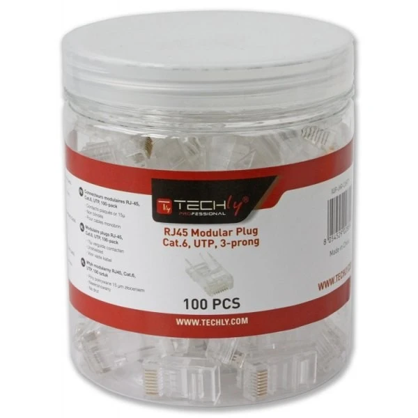Techly Pro TECHLYPRO 028894 Modulinis kištukas RJ45 8P8C Cat6 UTP kietam laidui 100 kištukų indelyje
