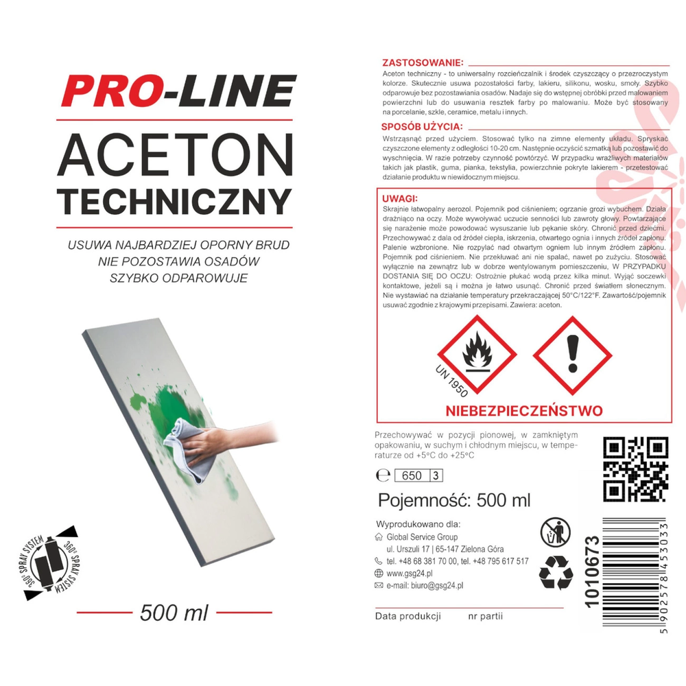 Techninis acetonas 100% purškiamas PRO-LINE purškiklis 500ml