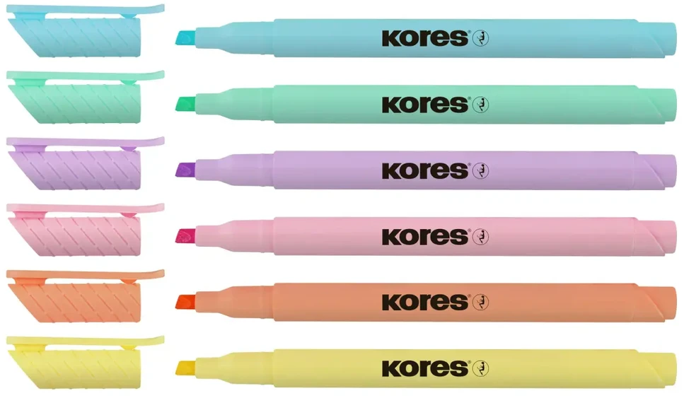 Teksta marķieri KORES HIGH LINER PASTEL, komplekts - 6 krāsas
