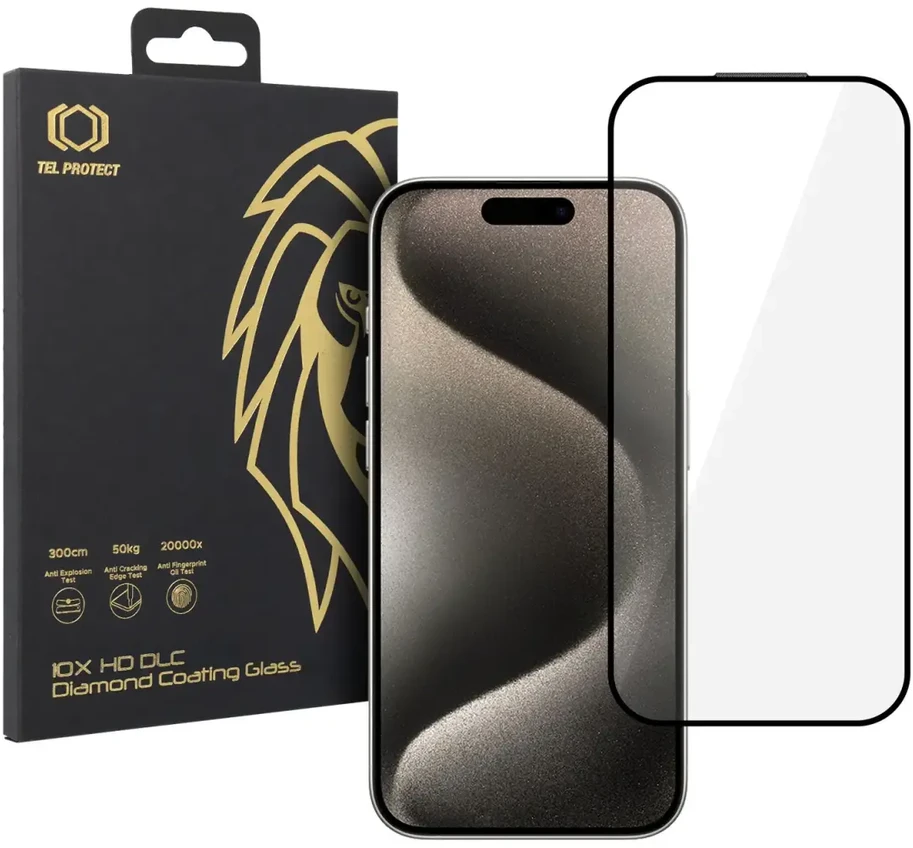 Apsauginis stiklas Tel Protect 10X HD DLC Diamond Coating, skirtas iPhone 15 Pro Max
