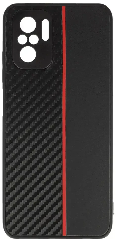 Tel Protect CARBON dėklas skirtas Xiaomi Redmi Note 10/Note 10S/Poco M5S juodos spalvos with red stripe
