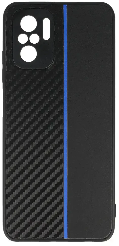 Tel Protect CARBON dėklas skirtas Xiaomi Redmi Note 10/Note 10S/Poco M5S juodos spalvos with mėlynos spalvos stripe