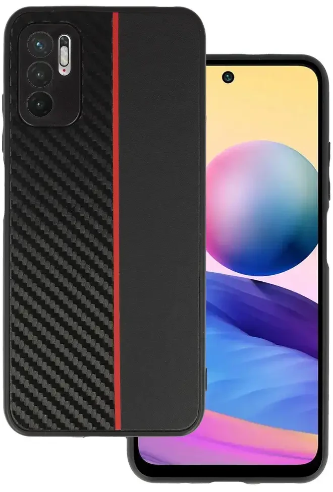 Tel Protect CARBON dėklas skirtas Xiaomi Redmi Note 10 5G juodos spalvos with red stripe
