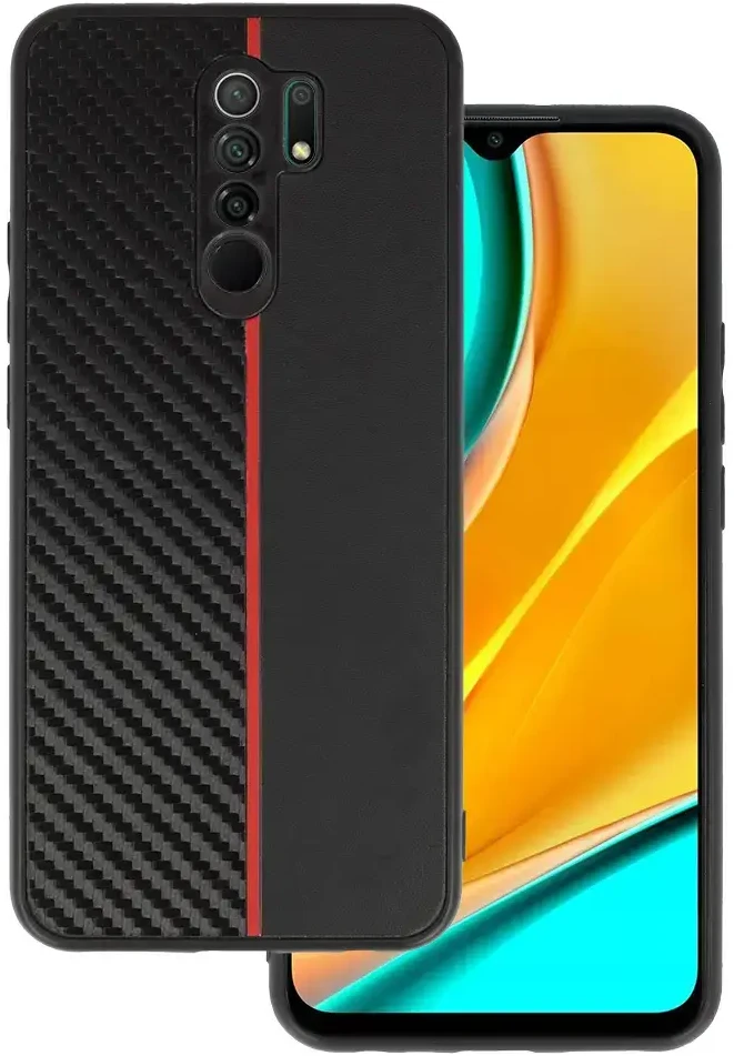 Tel Protect CARBON dėklas skirtas Xiaomi Redmi 9 juodos spalvos with red stripe