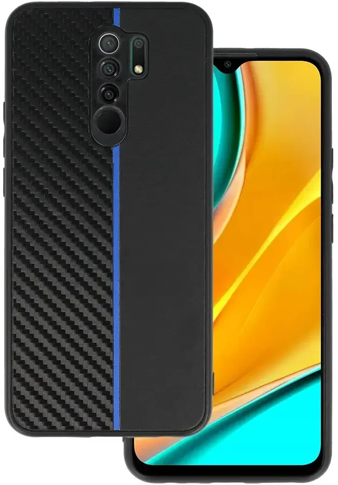 Tel Protect CARBON dėklas skirtas Xiaomi Redmi 9 juodos spalvos with mėlynos spalvos stripe