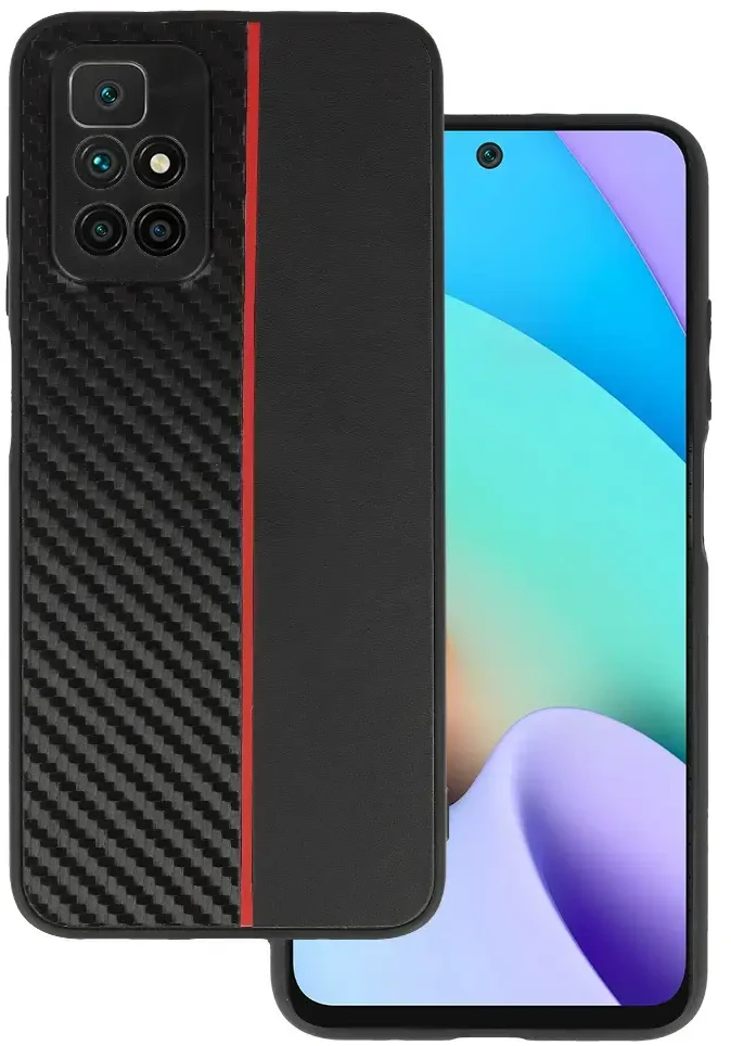 Tel Protect CARBON dėklas skirtas Xiaomi Redmi 10 juodos spalvos with red stripe