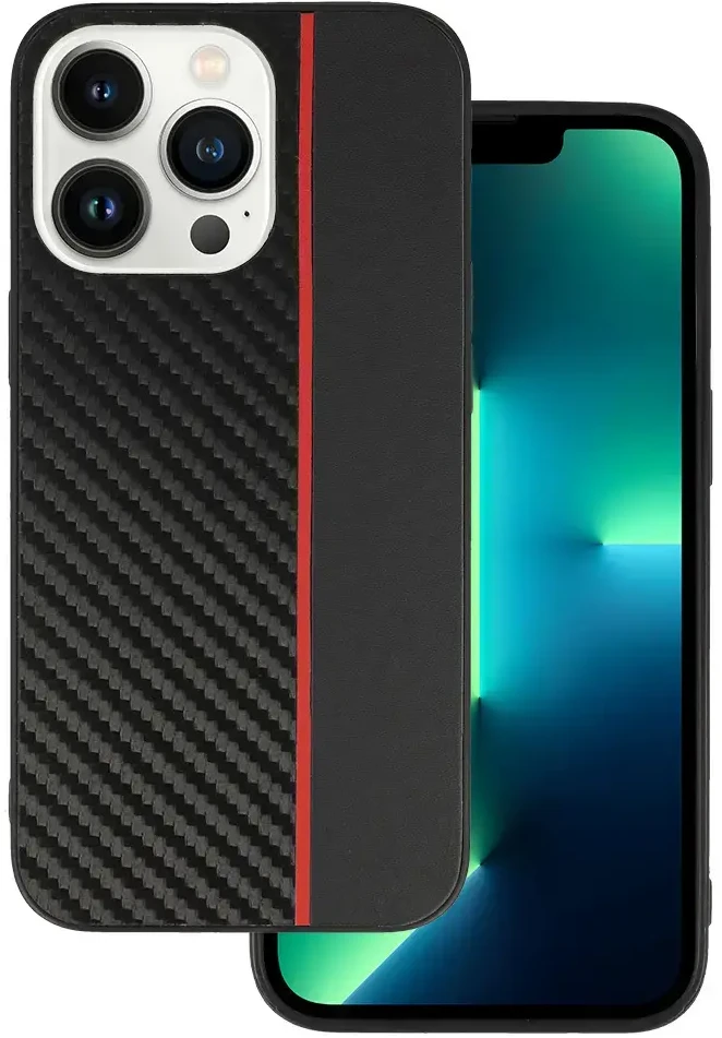 Tel Protect CARBON dėklas skirtas Apple iPhone 13 Pro juodos spalvos with red stripe