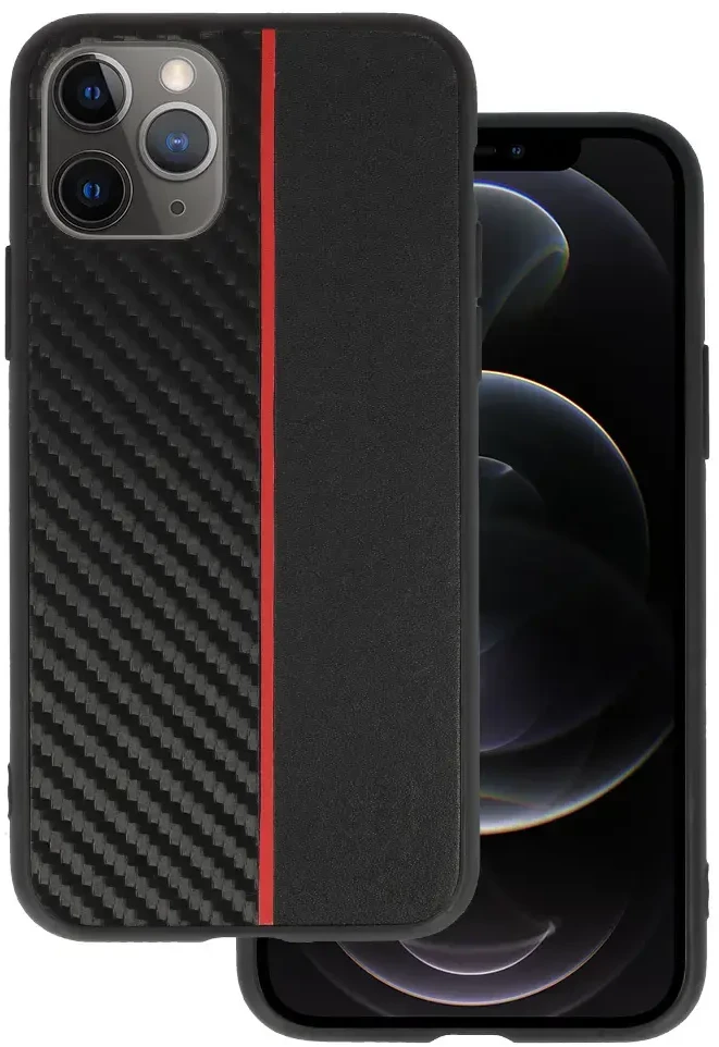Tel Protect CARBON dėklas skirtas iPhone 11 Pro juodos spalvos with red stripe