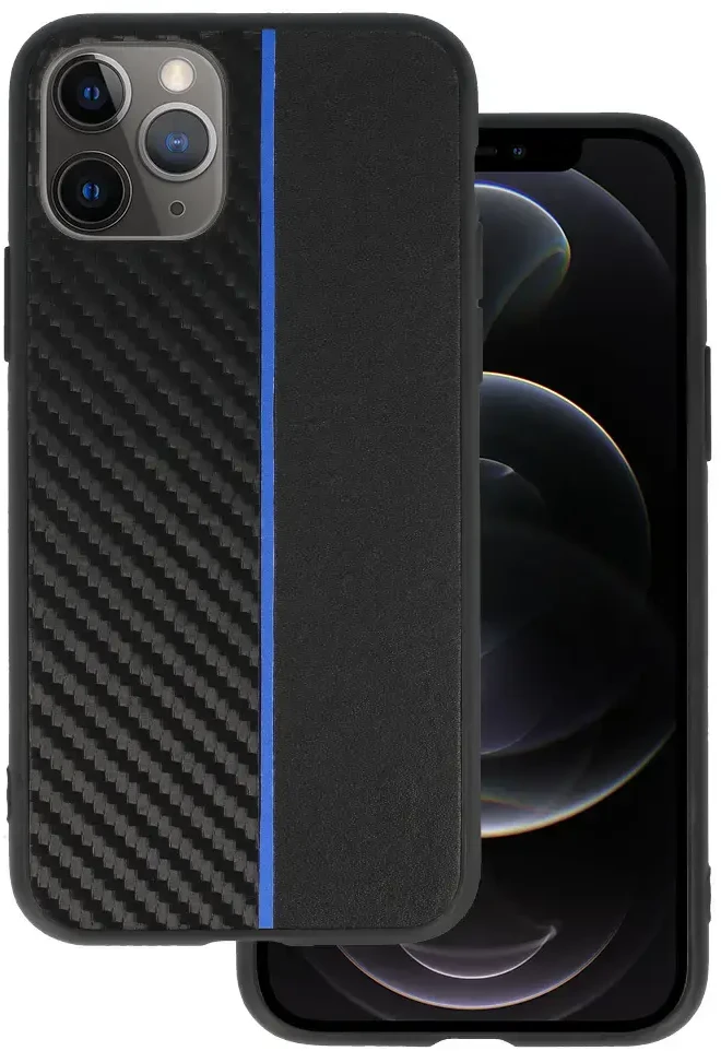 Tel Protect CARBON dėklas skirtas iPhone 11 Pro juodos spalvos with mėlynos spalvos stripe