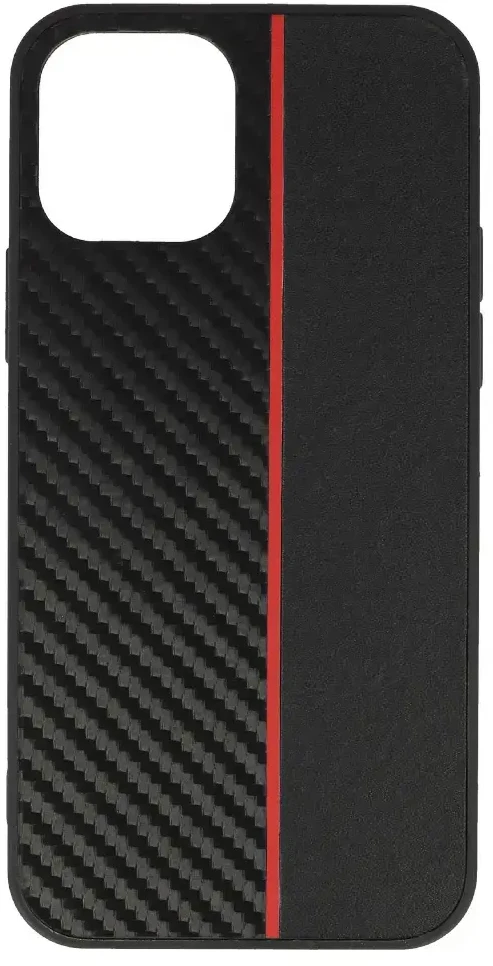 Tel Protect CARBON dėklas skirtas iPhone 12 Pro Max juodos spalvos with red stripe