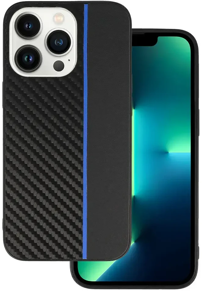Tel Protect CARBON dėklas skirtas iPhone 13 Pro Max juodos spalvos with mėlynos spalvos stripe