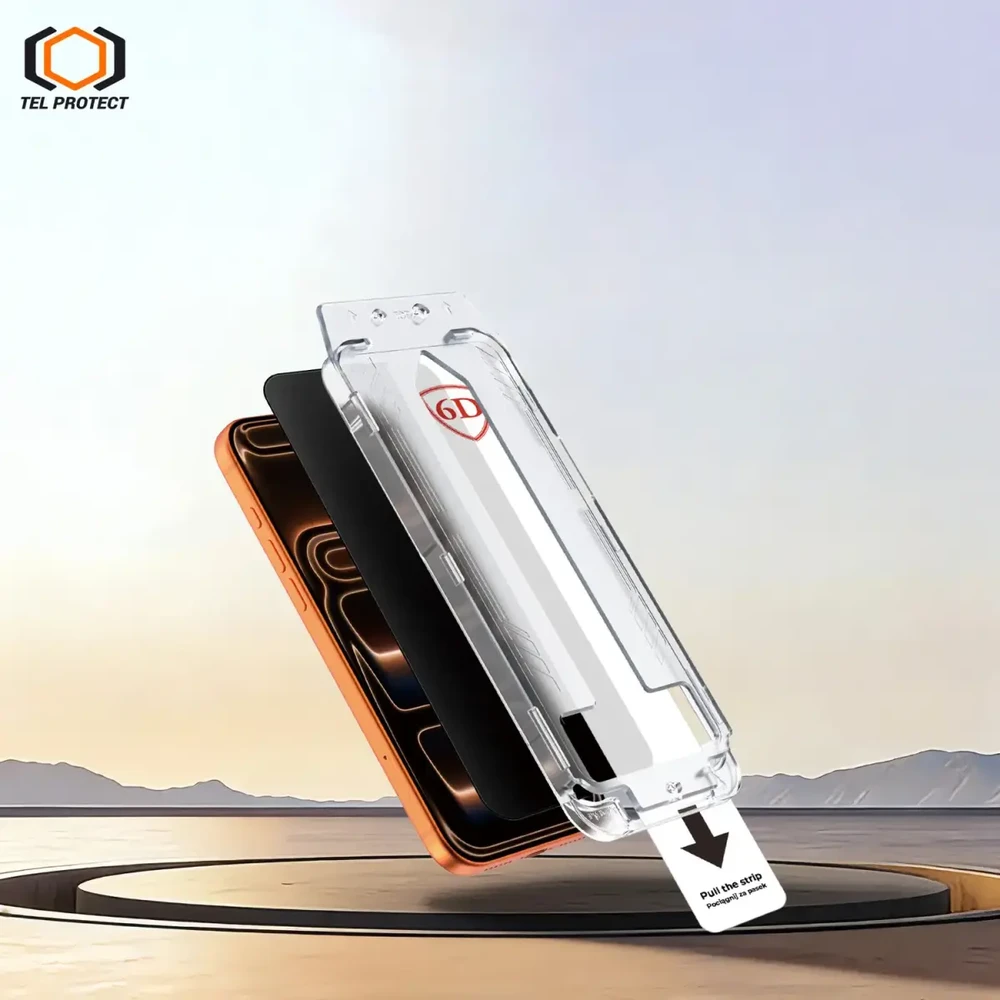 Grūdintas stiklas Tel Protect Dust-Free Easy Fit Privacy Full Glue 6D skirtas Apple iPhone 13/13 Pro/16E juodas