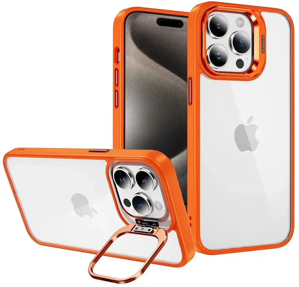 Tel Protect Kickstand dėklas + apsauginis stiklas kamerai (lens) skirtas Apple iPhone 11 Pro Max oranžinės spalvos
