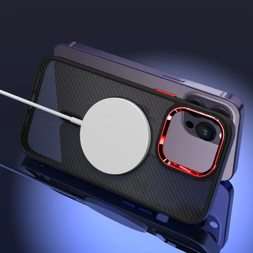 Tel Protect Magnetic Carbon dėklas skirtas iPhone 15 Plus juodas-raudonas
