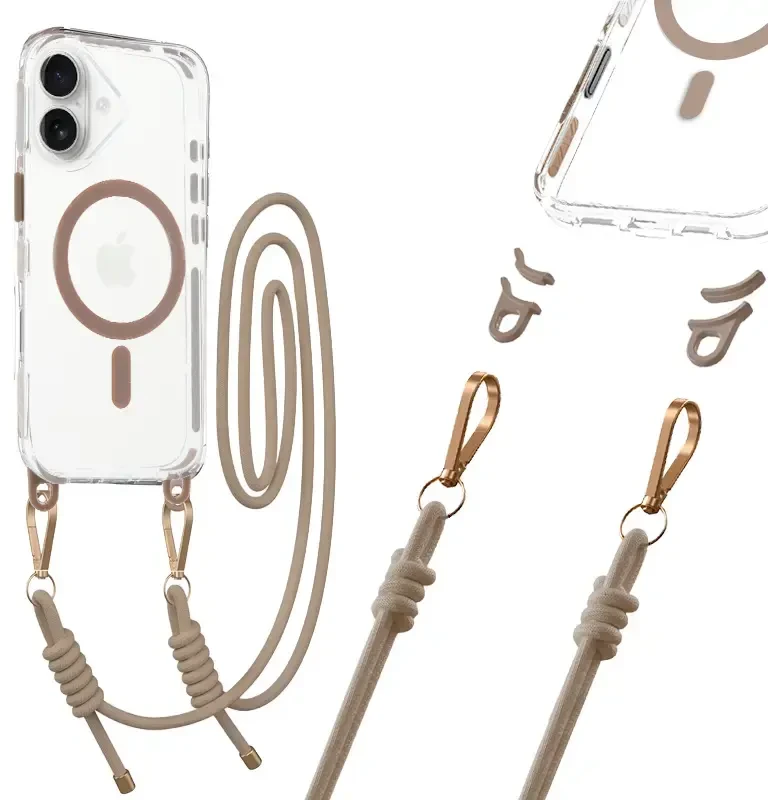 Tel Protect Strap Clear dėklas skirtas Apple iPhone 17 aukso spalvos