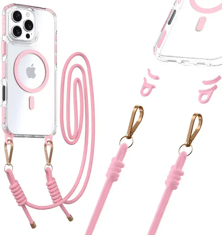 Tel Protect Skaidrus dėklas su virvele skirtas Apple iPhone 16 Pro rožinės spalvos