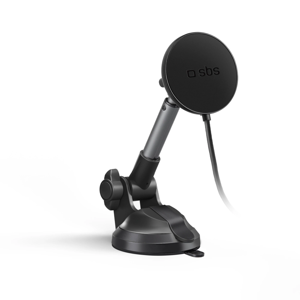 Telescopic telefono laikiklis su belaidžiu įkrovimu SBS TESUPPMAG15WLONGARM with suction cup, compatible with MagSafe - juodas