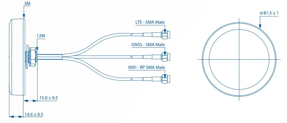 Teltonika PR1KCS28, 28 dBi, 1,57542-1,61 0,85/0,9/1,8/1,9/2,17 2,35-2,5 GHz, 50 Ohm, Kištukas, Vertikali poliarizacija, IP67