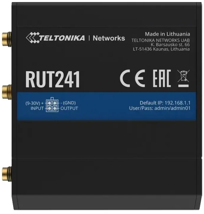 Teltonika Maršrutizatorius LTE RUT241 (Cat 4), 2G, WiFi, Ethernet