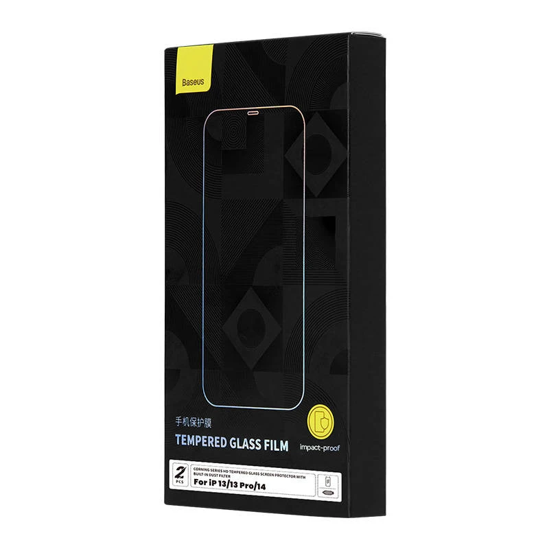 Grūdintas stiklas Baseus Corning skirtas iPhone 13/13 Pro/14 su įmontuotu dulkių filtru