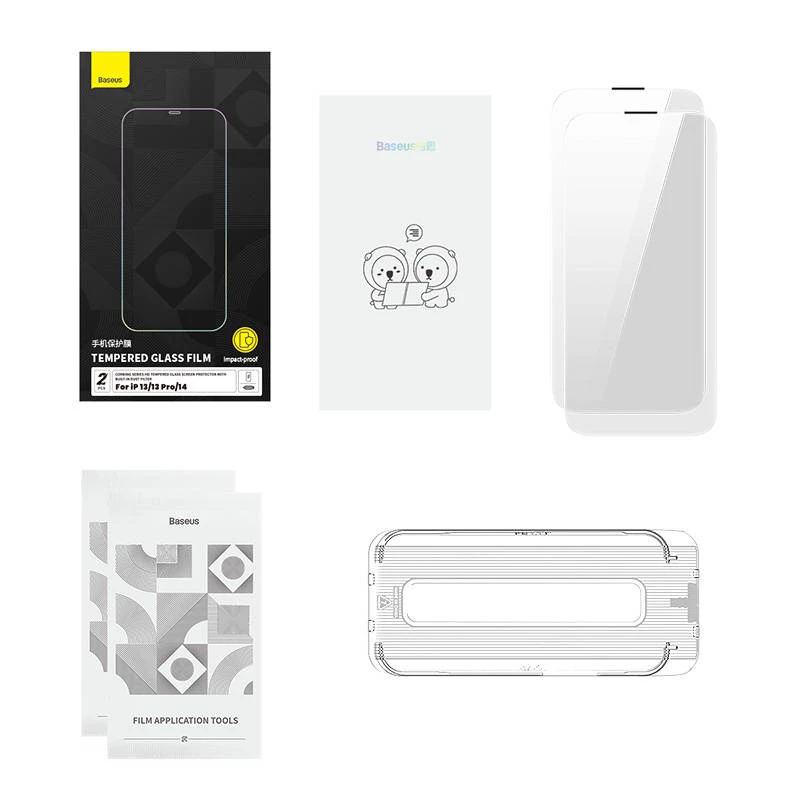 Grūdintas stiklas Baseus Corning skirtas iPhone 13/13 Pro/14 su įmontuotu dulkių filtru