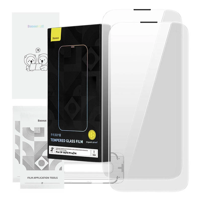 Grūdintas stiklas Baseus Corning skirtas iPhone 13/13 Pro/14 su įmontuotu dulkių filtru