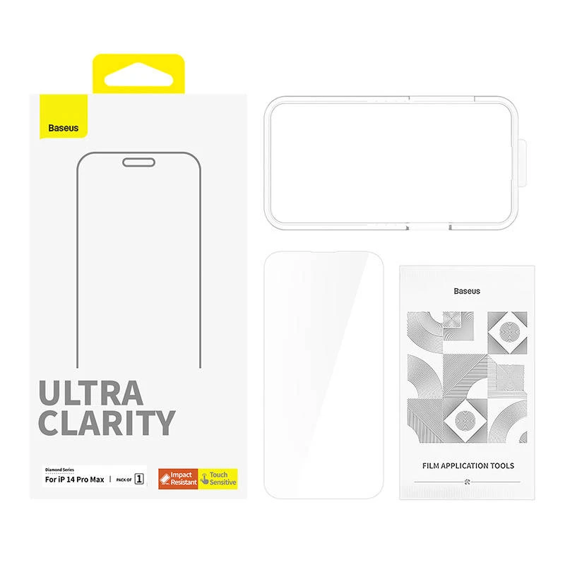 Grūdinto stiklo ekrano apsauga Baseus OS Diamond Series HD, skirta iPhone 14 Pro Max (Clear)