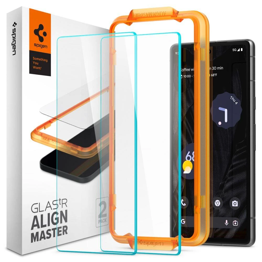 Spigen Alm Glas.TR 2 vnt. – Apsauginis stiklas skirtas Google Pixel 7A (Transparent)