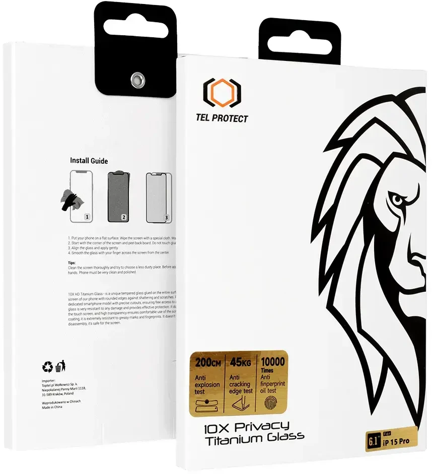 Apsauginis stiklas Tel Protect 10X Privacy Titanium skirtas Apple iPhone 17 Pro