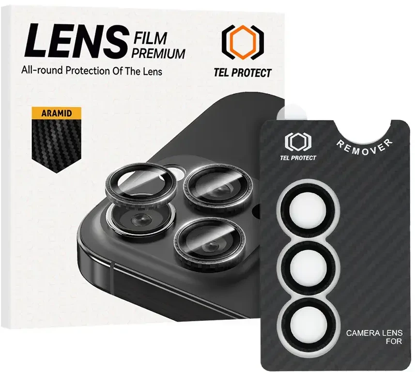 Apsauginis stiklas Tel Protect 3D Lens Aramid Series on camera skirtas Samsung Galaxy S25 (objektyvui 3 vnt)
