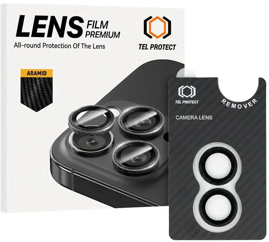 Apsauginis stiklas Tel Protect 3D Lens Aramid Series on camera skirtas Apple iPhone 16/16 Plus (objektyvui 2 vnt)