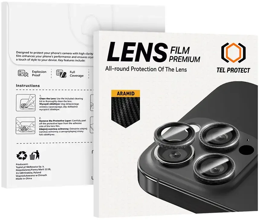 Apsauginis stiklas Tel Protect 3D Lens Aramid Series on camera skirtas Apple iPhone 17 Pro/17 Pro Max (lens 3 pieces)
