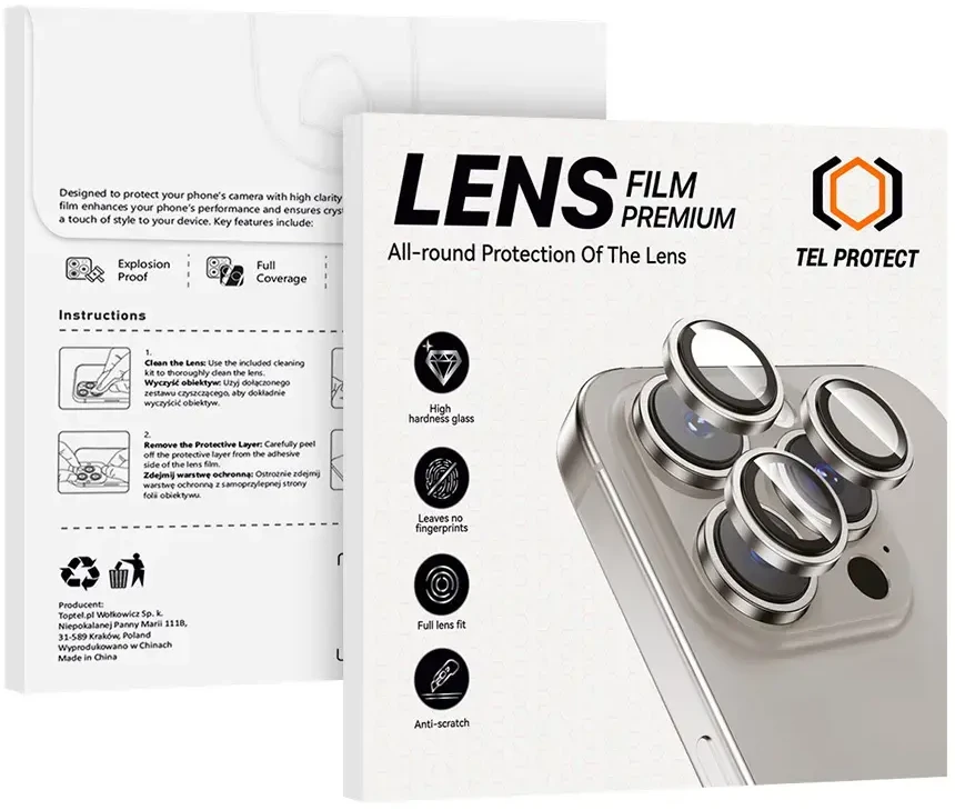 Tel Protect 3D Lens grūdintas stiklas fotoaparatui, skirtas Iphone 18 Pro/18 Pro Max, juodas (3 vnt. objektyvų)