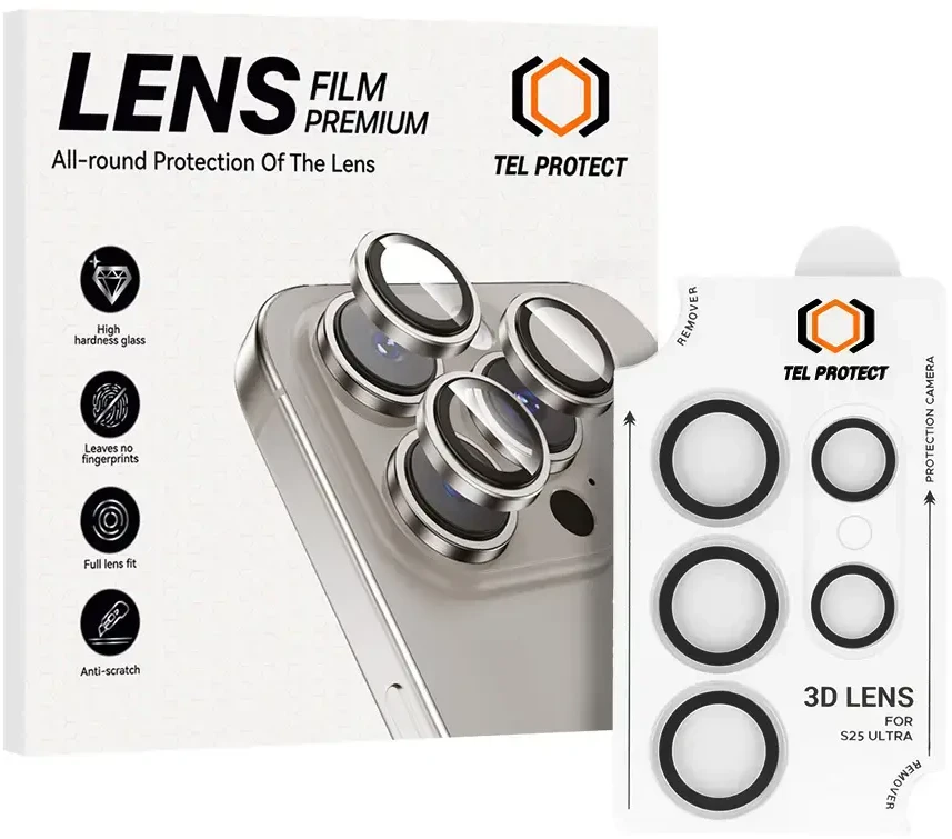 Grūdintas stiklas Tel Protect 3D Lens skirtas Samsung Galaxy S25 Ultra skaidrus (objektyvui 5 vnt)