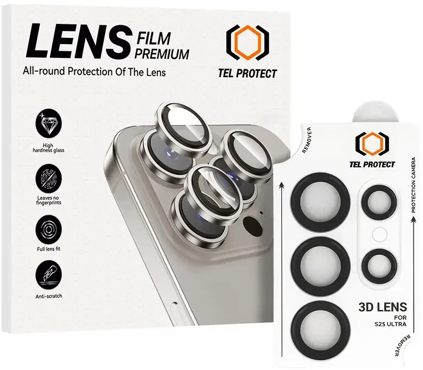 Grūdintas stiklas Tel Protect 3D Lens skirtas Samsung Galaxy S24 Ultra juodas (objektyvui 5 vnt)