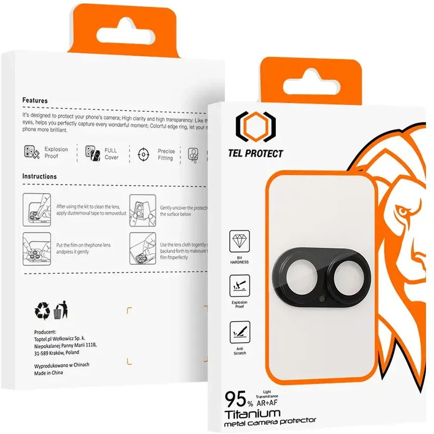 Apsauginis stiklas Tel Protect 95% AR+AF Full Metal Camera Protector on camera skirta Apple iPhone 17 juodos spalvos (camera island)