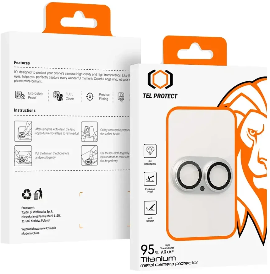 Apsauginis stiklas Tel Protect 95% AR+AF Full Metal Camera Protector on camera skirta Apple iPhone 17 sidabrinis (camera island)