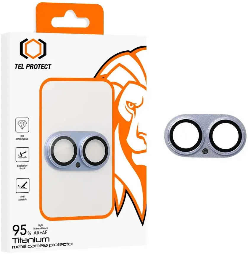 Apsauginis stiklas Tel Protect 95% AR+AF Full Metal Camera Protector on camera skirta Apple iPhone 17 mėlynas (camera island)