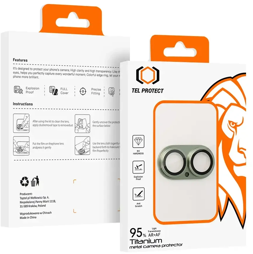 Apsauginis stiklas Tel Protect 95% AR+AF Full Metal Camera Protector on camera skirta Apple iPhone 17 mėlynas (camera island)