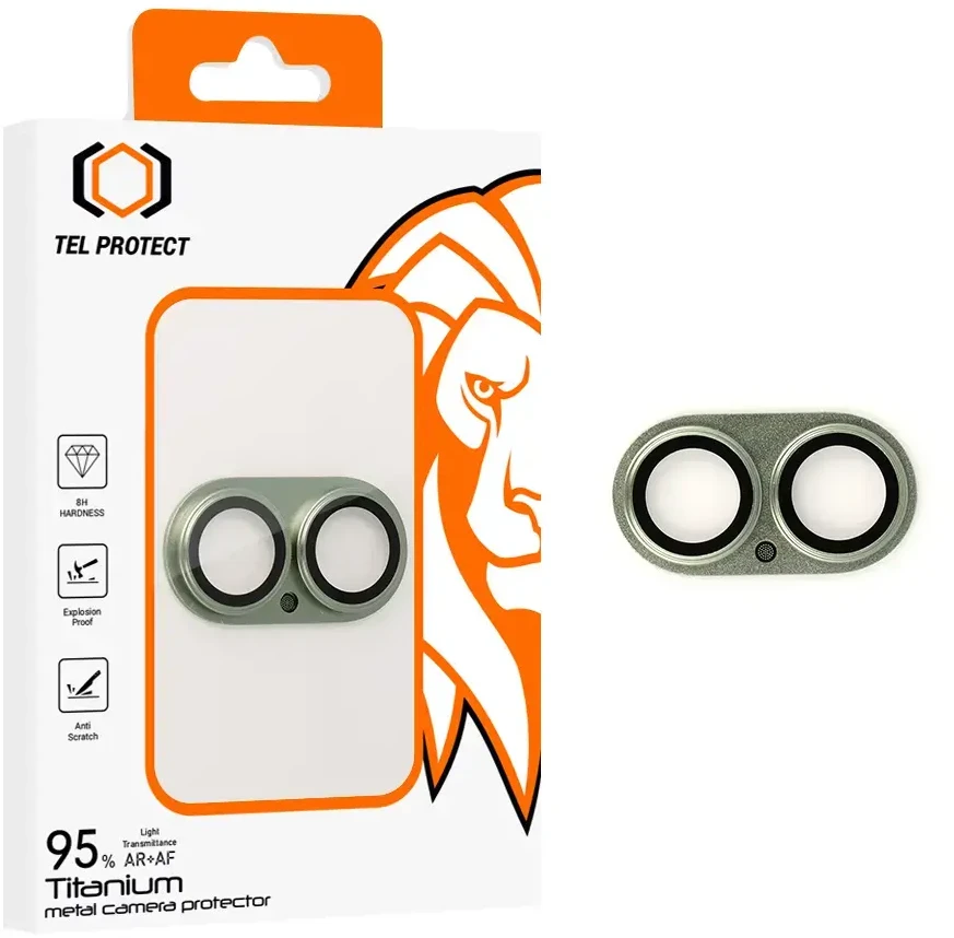 Apsauginis stiklas Tel Protect 95% AR+AF Full Metal Camera Protector ant fotoaparato, skirtas iPhone 17, žalias (fotoaparato salelė)