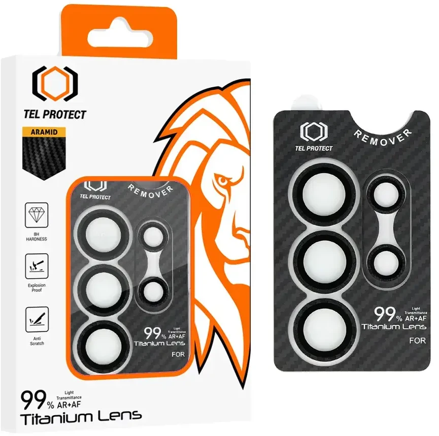 Apsauginis stiklas Tel Protect Titanium Lens 99% AR Aramid Series on camera skirtas Samsung Galaxy S25 Ultra (objektyvui 5 vnt)