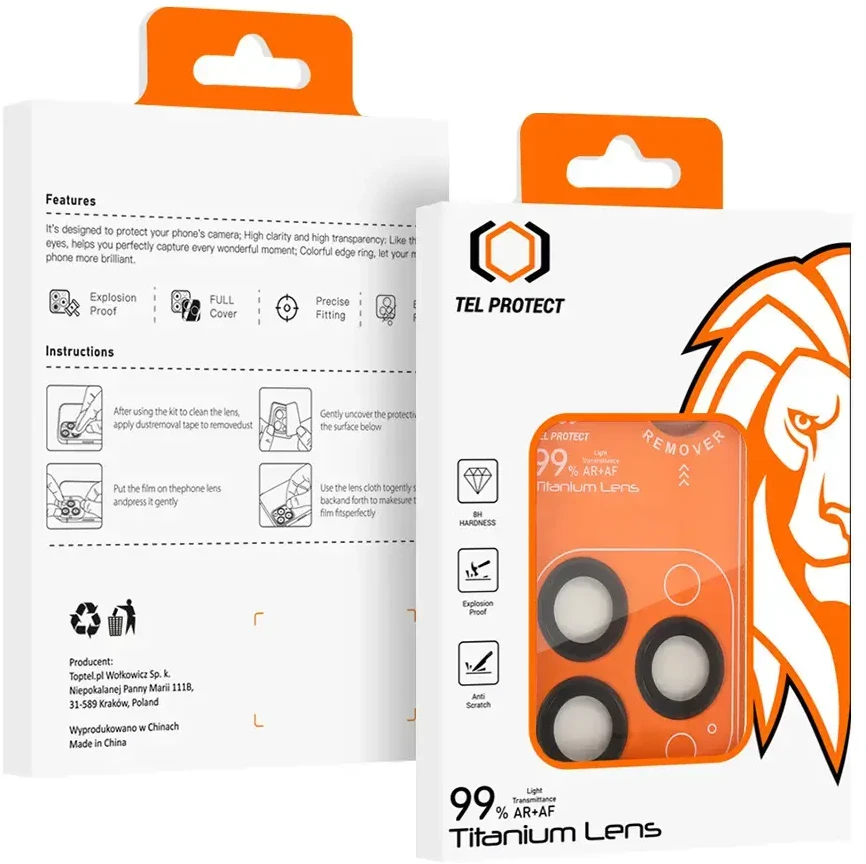 Apsauginis stiklas Tel Protect Titanium Lens 99% AR on camera skirtas Apple iPhone 17 Air juodas (objektyvui 1 vnt)