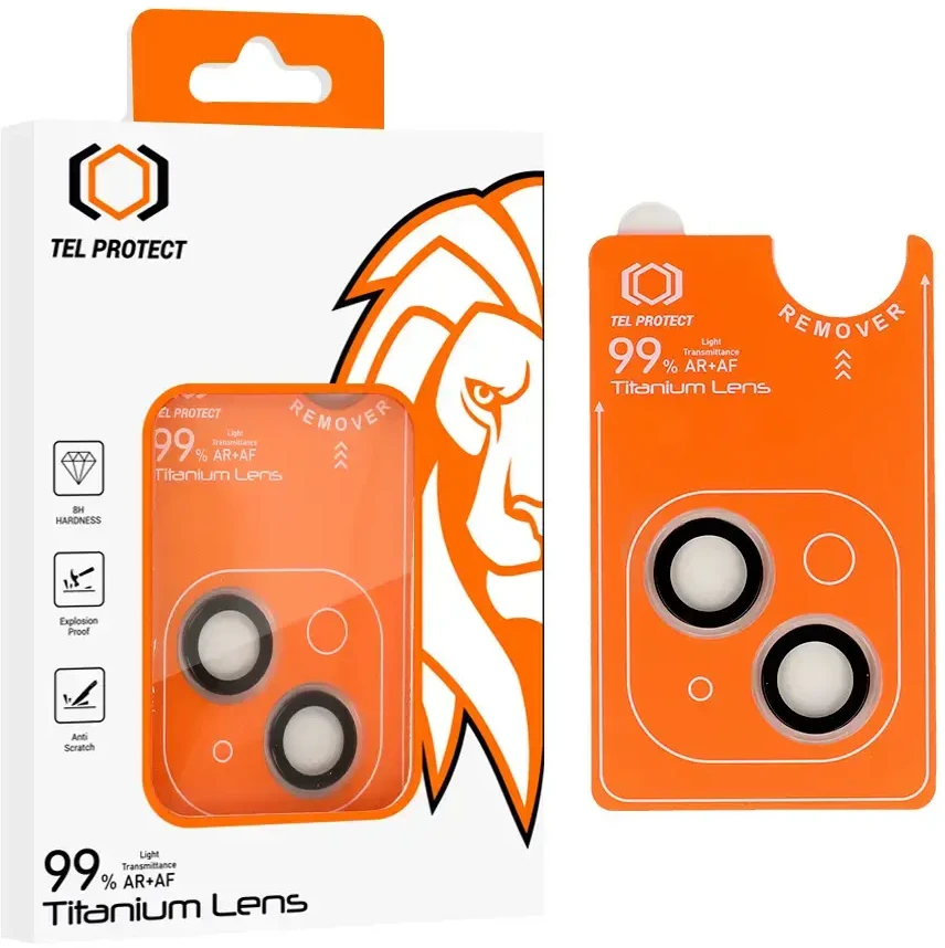 Grūdintas stiklas Tel Protect Titanium Lens 99% AR skirtas Apple iPhone 15/15 Plus skaidrus (objektyvui 2 vnt)