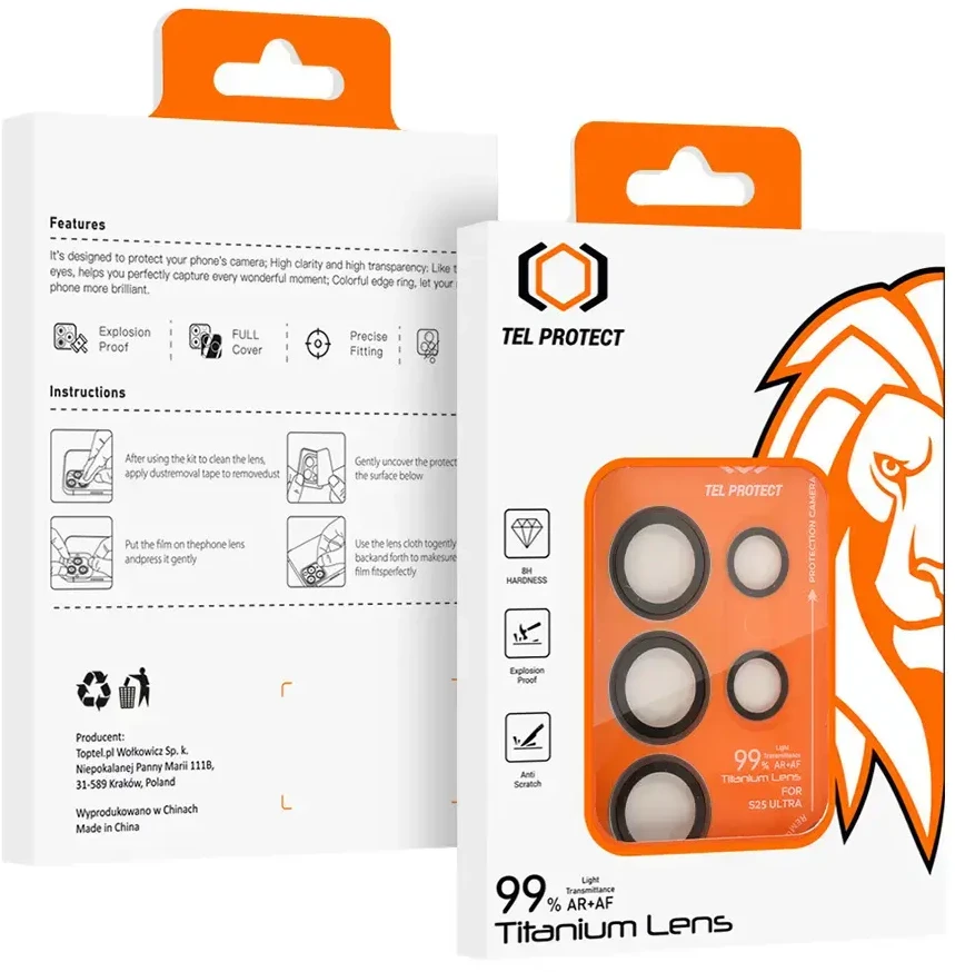 Apsauginis stiklas Tel Protect Titanium Lens 99% AR skirtas Samsung Galaxy S26 Ultra juodas (objektyvui 5 vnt)