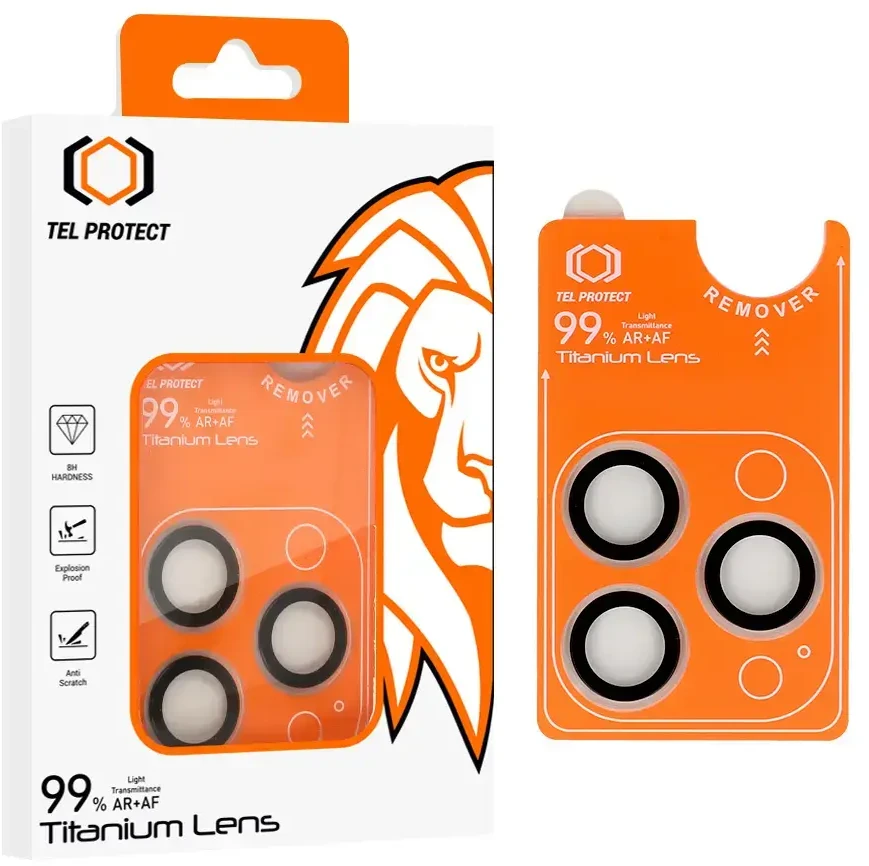 Grūdintas stiklas Tel Protect Titanium Lens 99% AR skirtas Apple iPhone 15 Pro/15 Pro Max skaidrus (objektyvui 3 vnt)