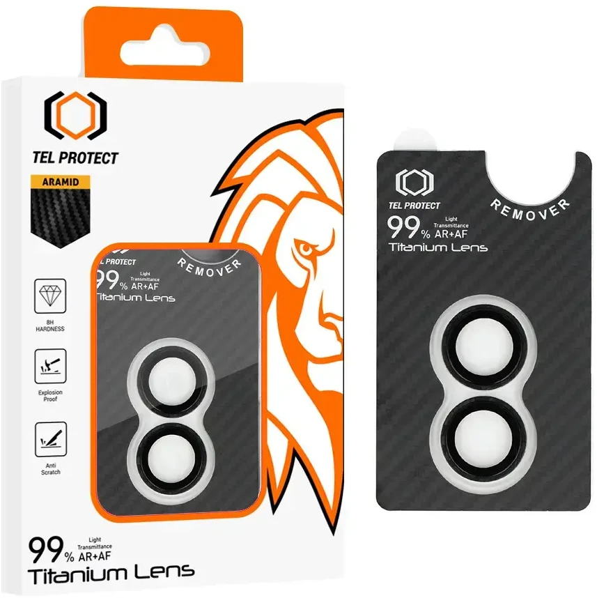 Apsauginis stiklas Tel Protect Titanium Lens 99% AR Aramid Series on camera skirtas Apple iPhone 16/16 Plus (objektyvui 2 vnt)