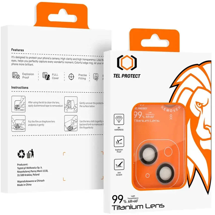 Grūdintas stiklas Tel Protect Titanium Lens 99% AR skirtas Apple iPhone 15/15 Plus skaidrus (objektyvui 2 vnt)