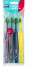 TePe Colour Compact Dantų šepetėlis Extra Soft itin minkšti dantų šepetėliai, 4 vnt. (spalva gali skirtis)