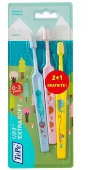 TePe Mini Dantų šepetėlis Extra Soft itin minkšti dantų šepetėliai 0-3 metų vaikams, 3 vnt.