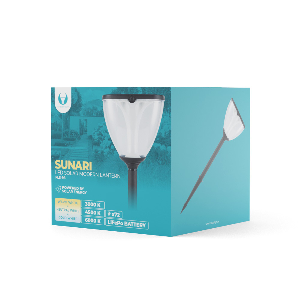 TelForceone SUNARI saulės lempa LED FLS-98 MODERN Post 3000K+6000K 2200mAh LiFePO4 + PIR Forever Light